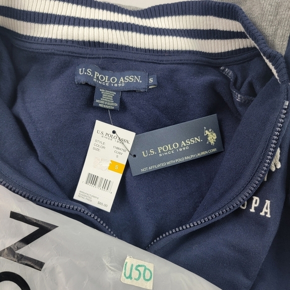 NWT U.S. Polo Assn. Hooded ful zip stripe trim hoodie sweater Size small - Picture 2 of 4
